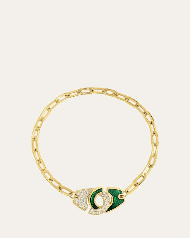 XL Partners in Crime Handcuff Bracelet with Diamonds, Pearly Green
